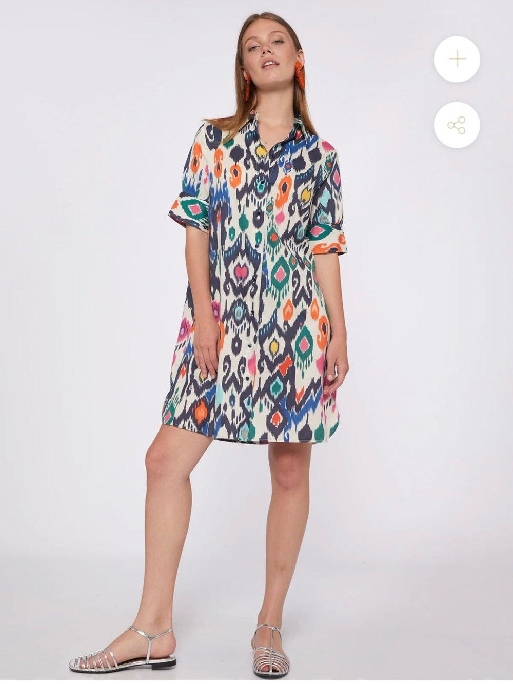 VILAGALLO HESTER IKAT COTTON PRINT DRESS MULTI Color Shirtdress Spain Sz 40 US M